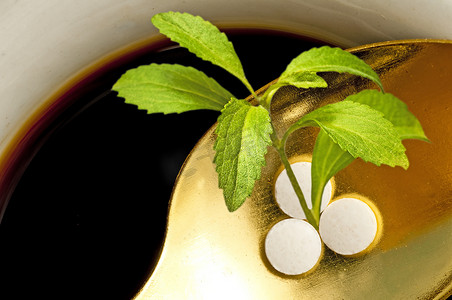 stevia摄影照片_Stevia rebaudiana, 支持糖, 片剂
