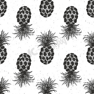 手绘装饰矢量图摄影照片_菠萝手绘无缝图案，水果背景矢量图。