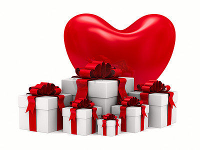 丘比特和心摄影照片_白色背景上的心和礼品盒。