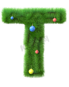 圣诞树枝制成的 T 字母