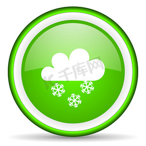 天气天气图标摄影照片_白色背景上的天气绿色光泽图标