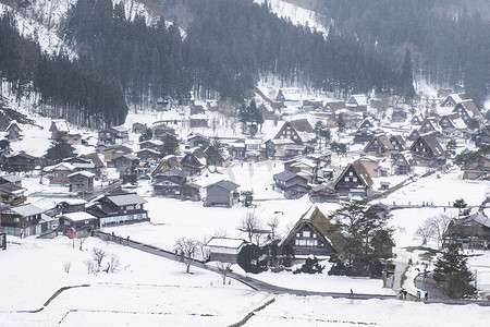 冬季的世界遗产白川乡村，日本