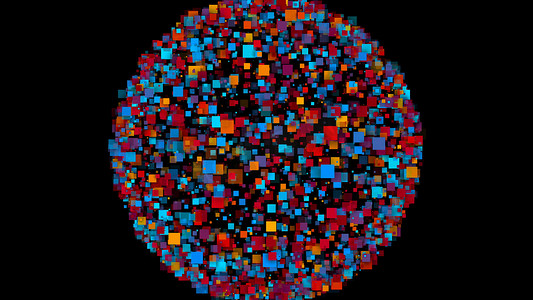 由彩色方块形成的球体的抽象背景。
