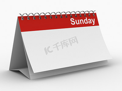 天猫新风尚白色摄影照片_星期日在白色背景上的日历。