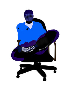 男性曲棍球运动员坐在椅子上插画剪影