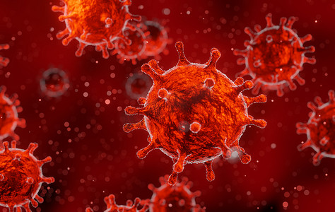 漂浮的细菌摄影照片_冠状病毒 2019-ncov 流感爆发，血液中漂浮流感病毒的微观观察，SARS 大流行风险概念，3D 渲染医学背景