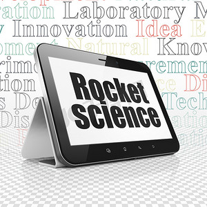 科学概念： 显示火箭科学的平板电脑