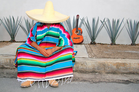 墨西哥懒人坐着 serape 龙舌兰吉他小睡午睡