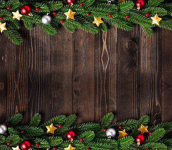树冷杉树枝和圣诞星星装饰摆设装饰