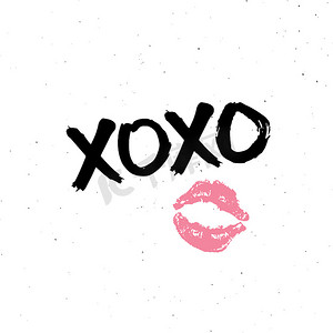 XOXO 毛笔字母符号，Grunge 书法拥抱和亲吻短语，互联网俚语缩写 XOXO 符号，在白色背景上隔离的矢量插图