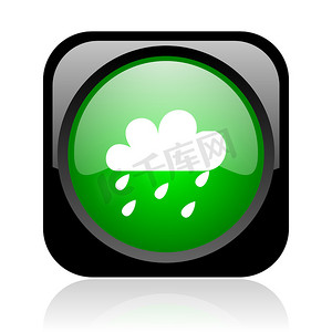 天气预报黑色和绿色方形 web 光泽图标