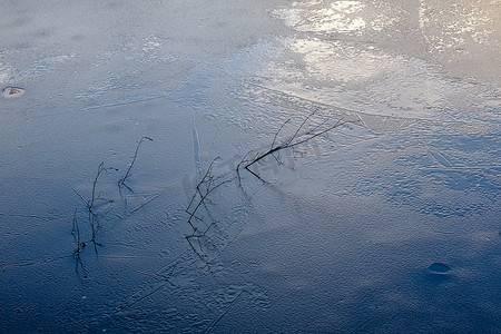 池塘水面结冰