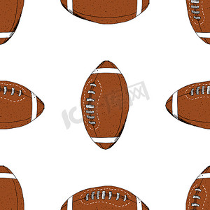 足球，橄榄球球无缝图案手绘草图，矢量图解