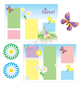 带蝴蝶的春季复活节矢量三文件夹模板和