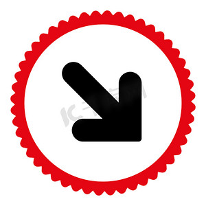 向下箭头向右平面密集红色和黑色圆形邮票图标