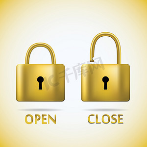 锁定和解锁的挂锁金文本打开关闭
