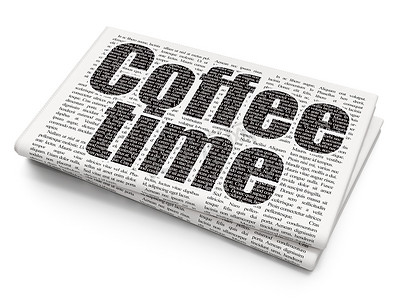 时间概念： 报纸背景上的咖啡时间