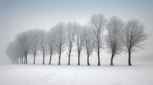 雪地里的一排树