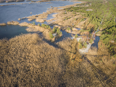 深秋季节摄影照片_深秋时期的湖泊和森林。