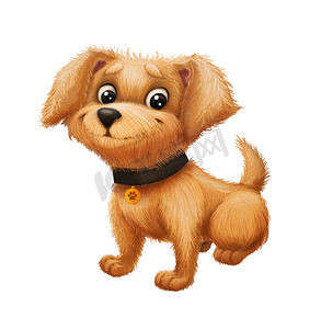 520促销艺术字摄影照片_可爱快乐的小毛茸茸的小狗微笑-卡通动物角色吉祥物坐