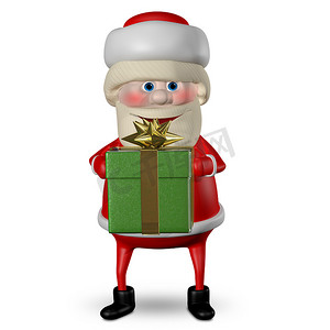 圣诞老人与绿色礼物的 3D 插图