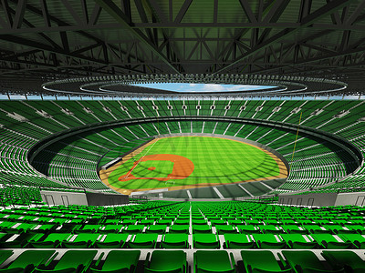 有绿色位子和贵宾包厢的大美丽的现代棒球场