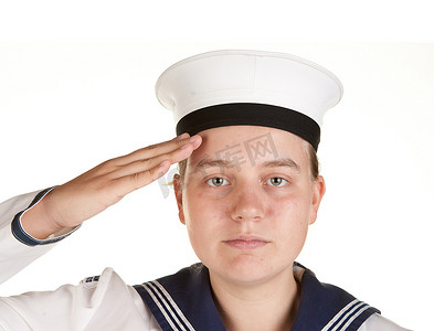 敬礼的青少年摄影照片_年轻的水手敬礼孤立的白色背景