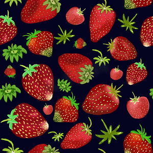 黑色手绘草莓无缝图案。