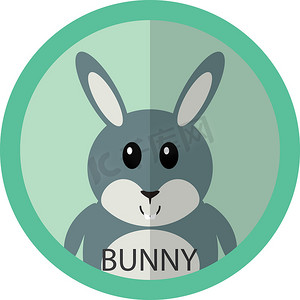可爱兔子头像摄影照片_可爱的灰色兔子卡通平面图标头像圆圈