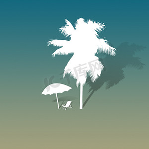 椰子树剪纸摄影照片_抽象背景下的椰子树和剪纸椅