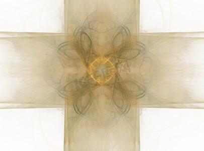 十字抽象摄影照片_在十字架上以花的形式用黄色分形进行 3D 渲染