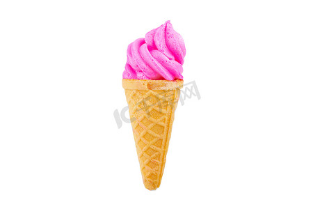 白色背景上带夹子的粉色软冰淇淋