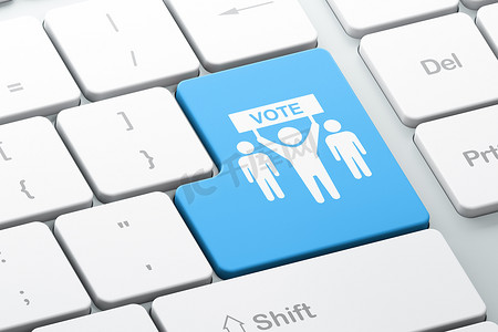 政治概念： 计算机键盘背景上的竞选活动