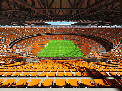 有橙色位子和贵宾包厢的大美丽的现代足球场