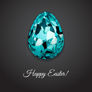 复活节快乐贺卡设计，深色背景上有创意的水晶复活节彩蛋，并签署复活节快乐，矢量图