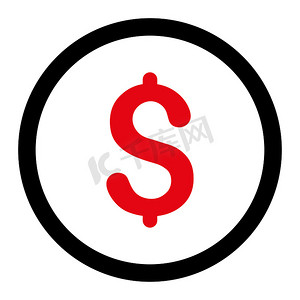 美元扁平密集的红色和黑色圆形光栅图标