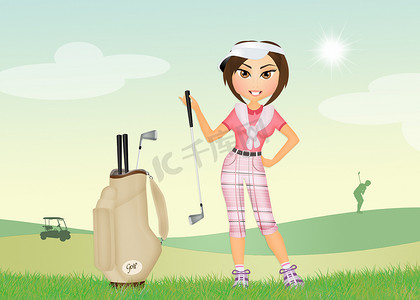 女孩打高尔夫球