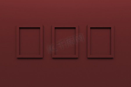 墙上 3d 渲染上的一组空白红色相框