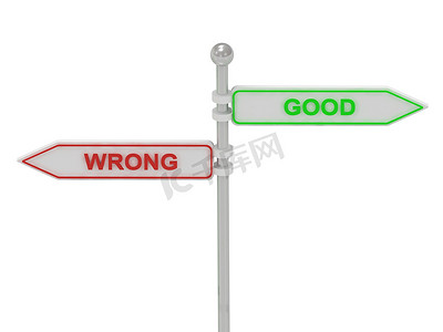 good摄影照片_带有红色“WRONG”和绿色“GOOD”的标志