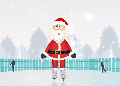 圣诞老人在冰上滑冰