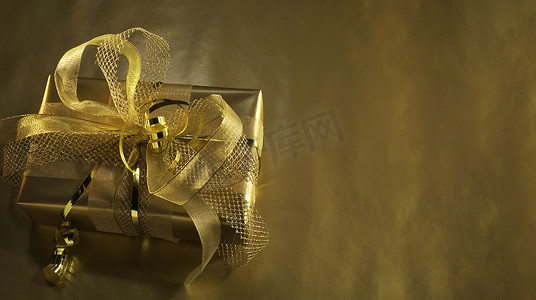 有中看不中用的物品装饰和蜡烛的金黄礼物盒，圣诞节