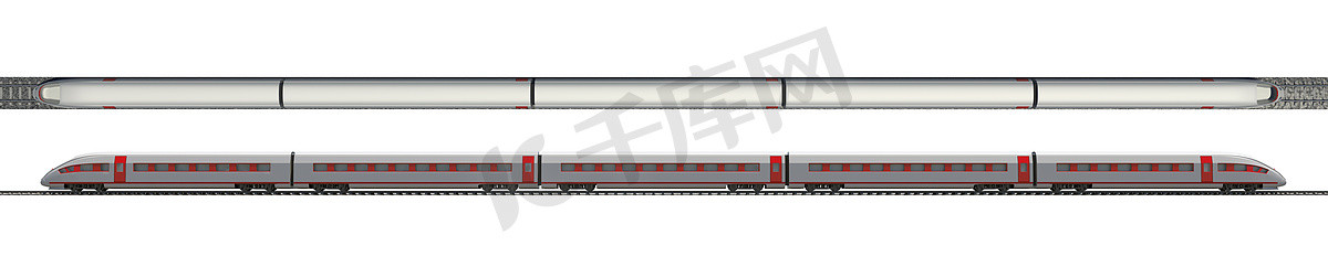 白色、顶部和侧视图的长火车