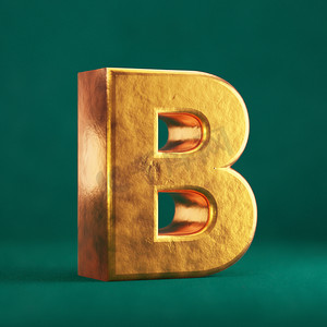 金色百福底纹摄影照片_潮水绿色背景上的 Fortuna 金色字母 B 大写。