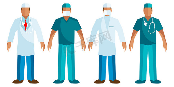 医务人员-矢量外科医生、医生标志、图标。