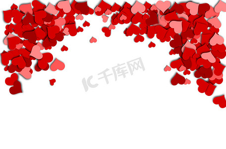 情人节那天，白色背景上的红心框