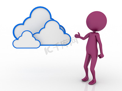 背景人物蓝色摄影照片_用云计算概念描绘的 3d 人物图形