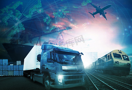 卡车、火车、轮船和空运货物的世界贸易