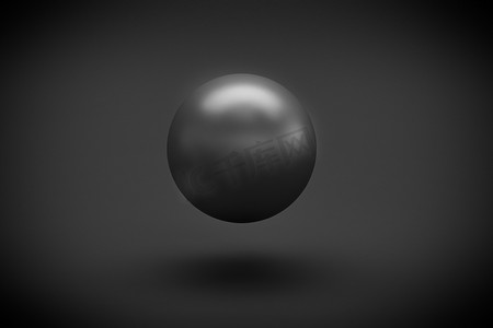 悬浮的立方体摄影照片_黑色背景 3d 渲染上的黑色球体悬浮