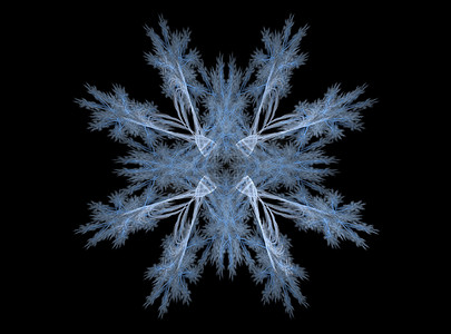 蓝色雪花图摄影照片_3d 渲染与蓝色分形雪花