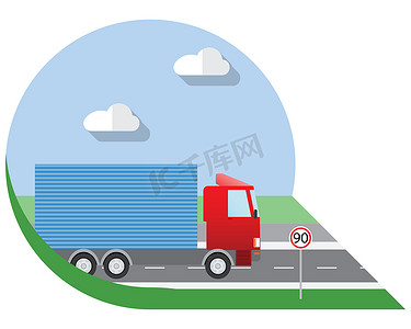 平面设计矢量图城市交通，运输货物的小卡车，侧视图图标